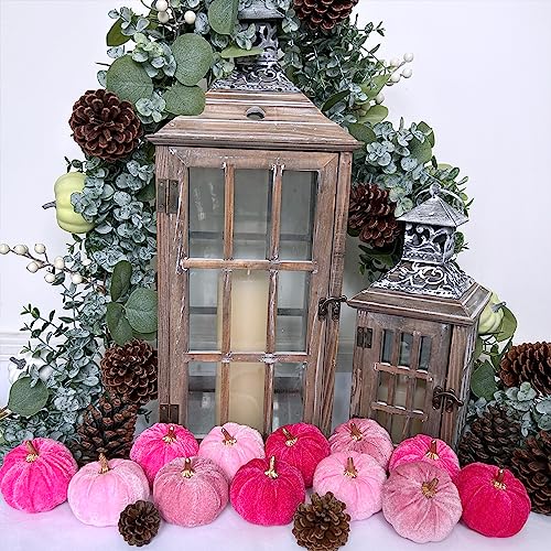 Image of Winlyn 12 Pcs Assorted Small Artificial Pink Velvet Pumpkins Decorative Fabric Foam Pumpkins 3 inch for Fall Wedding Baby Shower Halloween Thanksgiving Table Centerpiece Mantel Farmhouse Decor