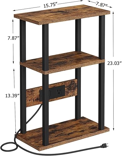 Miniatura 3 de VIMBER Mesa auxiliar con estación de carga, juego de 2 mesas auxiliares delgadas para espacios pequeños, sofá con estante de almacenamiento, mesita