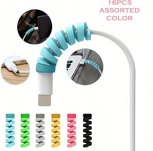 Miniatura 3 de Protector de cable de silicona de 16 piezas, organizador de cable enrollador en espiral para cargador USB, cubierta de protección de línea de datos