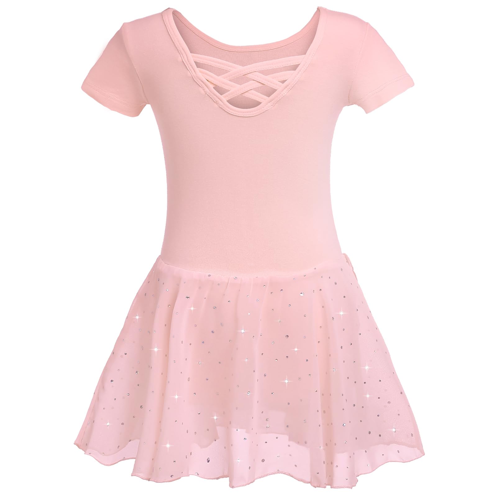 Ragazza Vestito da Balletto Balletto Leotard Vestito Danza Tutu Body Ginnastica Cotone Manica Corta con Chiffon Gonna per Ragazze