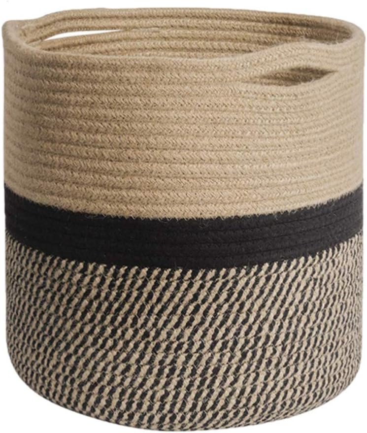 Woven Flower Pot Storage Basket Cotton Rope Braided Round Plant Organiser Laundry Basket Modern Indoor Decor, 30cm, White