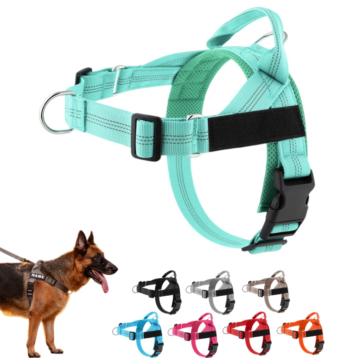 No Pull Dog Harness, Front Clip Adjustable Pet Vest, Breathable Soft Padded Material, Neck & Chest Adjustable, Heavy-Duty D-Ring, Reflect-Stitching, Sturdy Handle, for Small To Large Dogs (1pc-MG, S)
