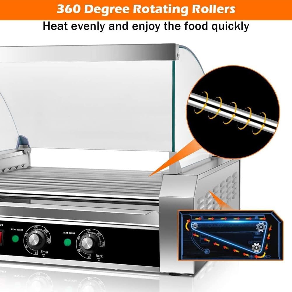 Grill do hot dogów ze stali nierdzewnej, podwójna regulacja temperatury, pojemność 11 patyczków do idealnych kiełbasek, idealny na grilla, imprezy i do gotowania na świeżym powietrzu