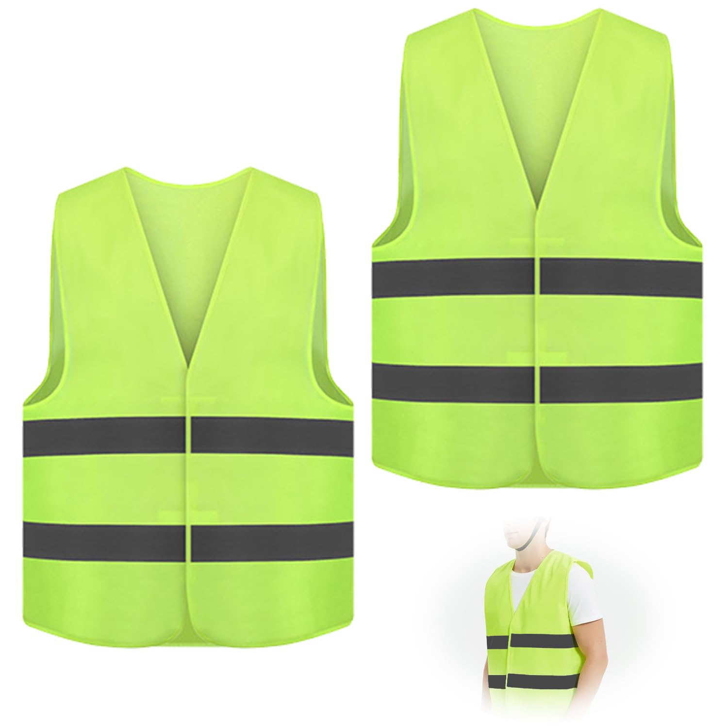 Lonimia 2 Pcs Mesh Safety Vests,Reflective Silver Strip, for Men and Women Cycling, Runner, Surveyor, Volunteer, Crossing Guard, Road, Construction, Neon