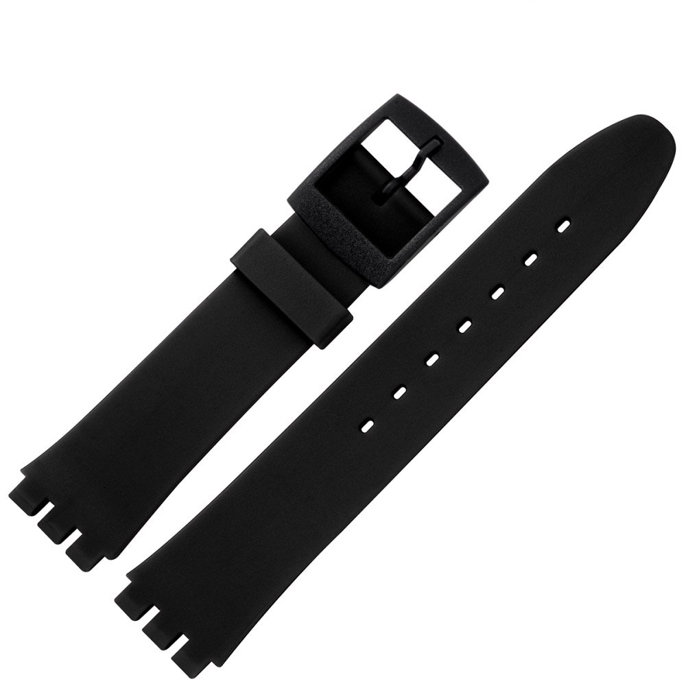 Watch strap 17 mm plastic matte black, Swatch special strap – matching coloured clasp – durable plastic strap for watches - replacement wrist band in simple and sporty design
