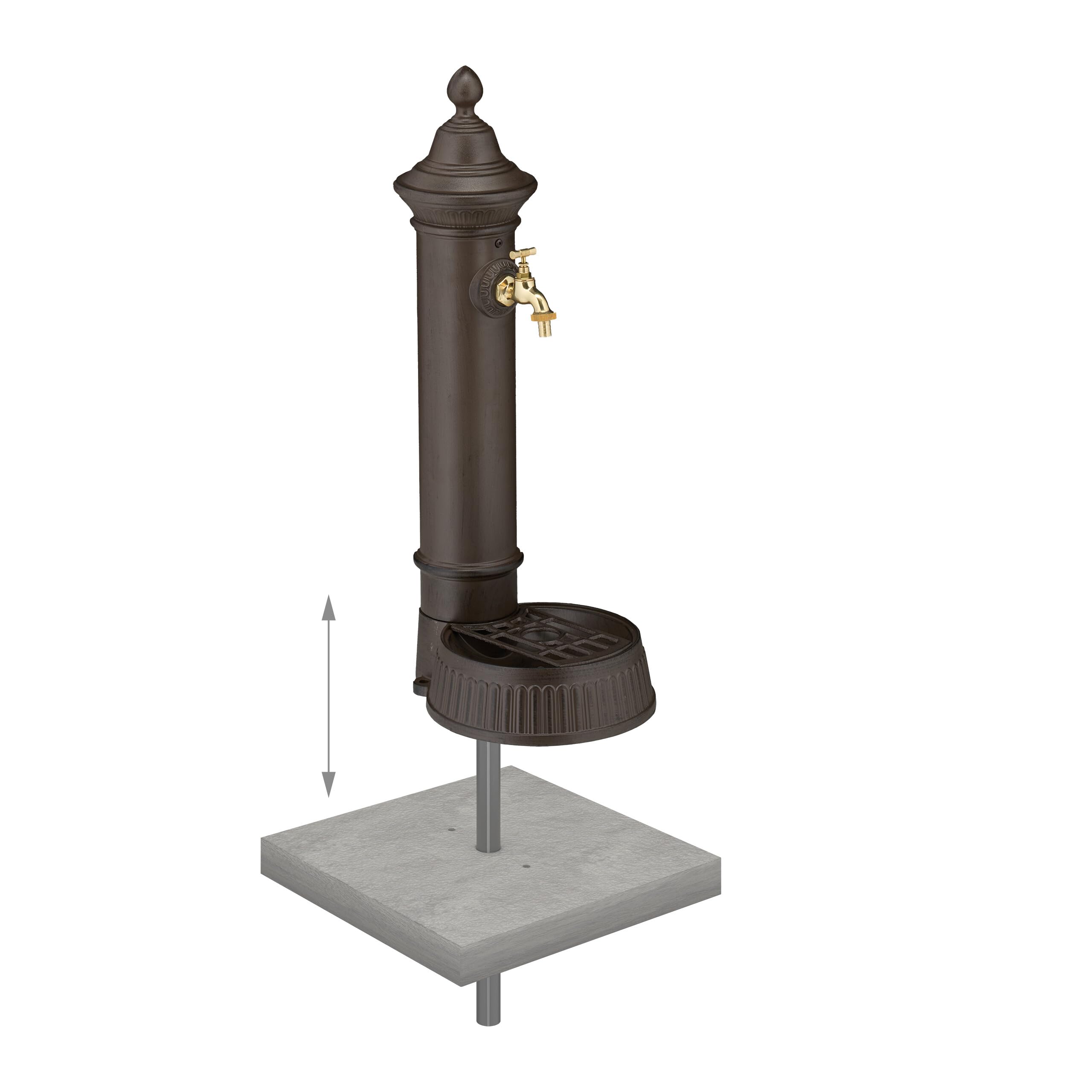 Relaxdays Fontana da Giardino in Stile Antico, Fontanella a Colonna con Rubinetto e Vaschetta, 72x26x31 cm, Marrone