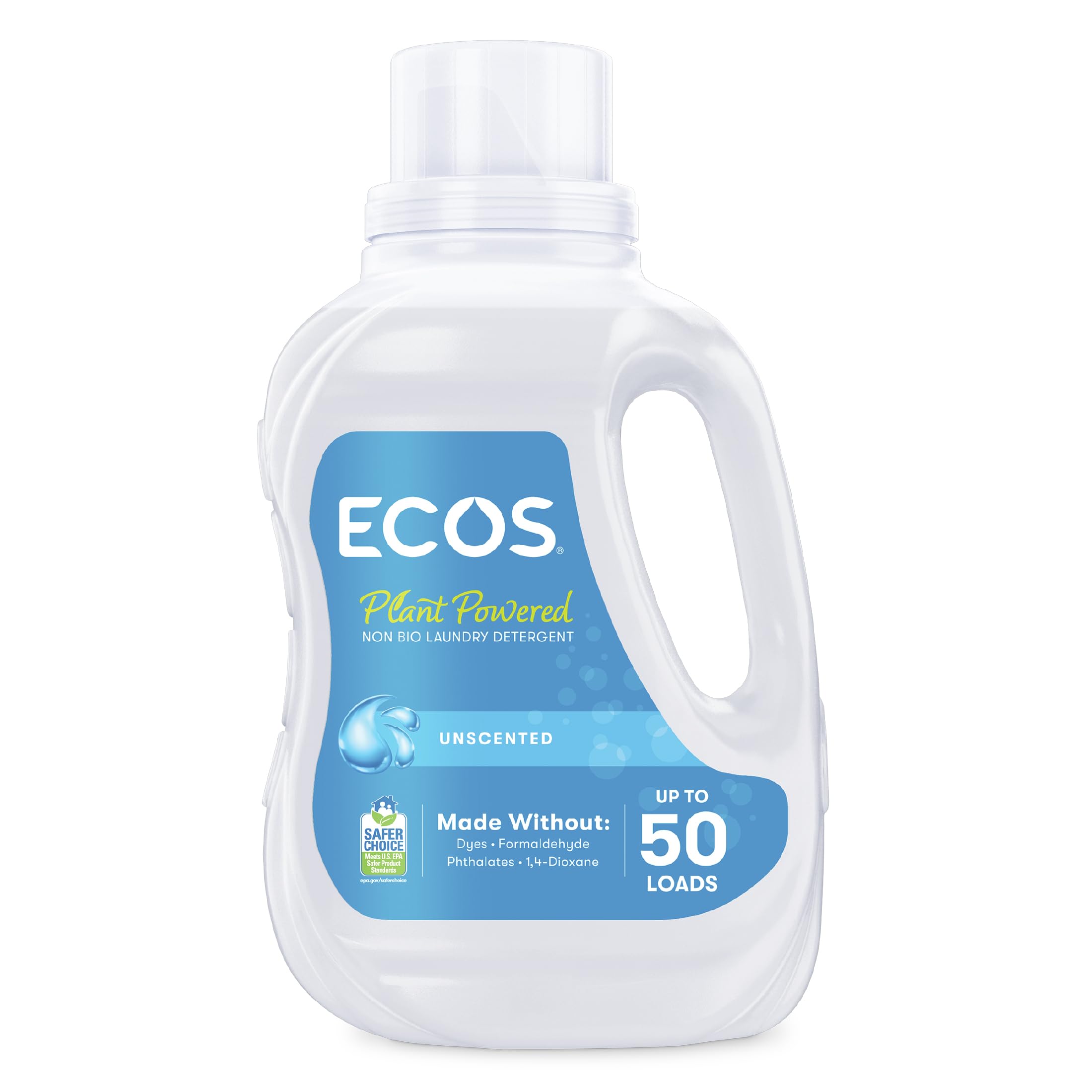 ECOS Laundry Detergent - Fragrance-Free, Plant Based Coconut Derived Laundry Liquid, Vegan and Suitable for Sensitive Skin, Results at All Temperatures 50 Loads, Free & Clear, 1.5L