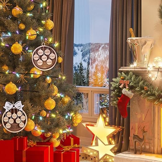 Miniatura 7 de YRH Adornos de Navidad personalizados con nombres de familia, 1-9 nombres, 1 pancarta inferior (4 adornos de Navidad de estilo)