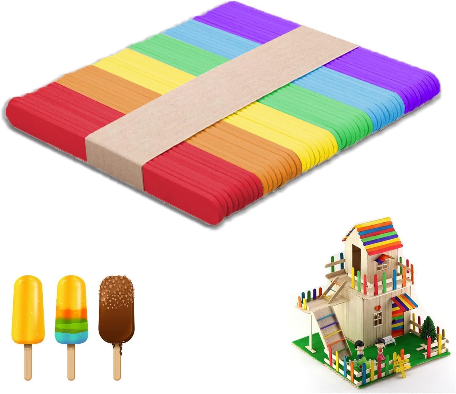 Biella™ 50Pcs Wood Craft Sticks - Ice Cream Sticks - Jumbo Sticks, Popsicle Sticks Ideal for Building Model, Kids Handicraft and Creating Craft Projects