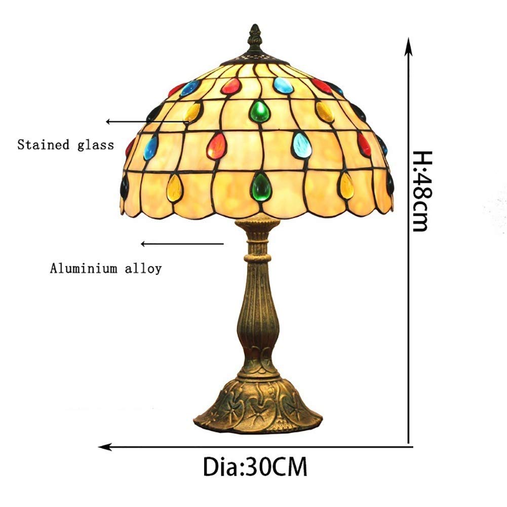 Mozaikowy szklany stolik, lampka nocna, lampa z brązową podstawą