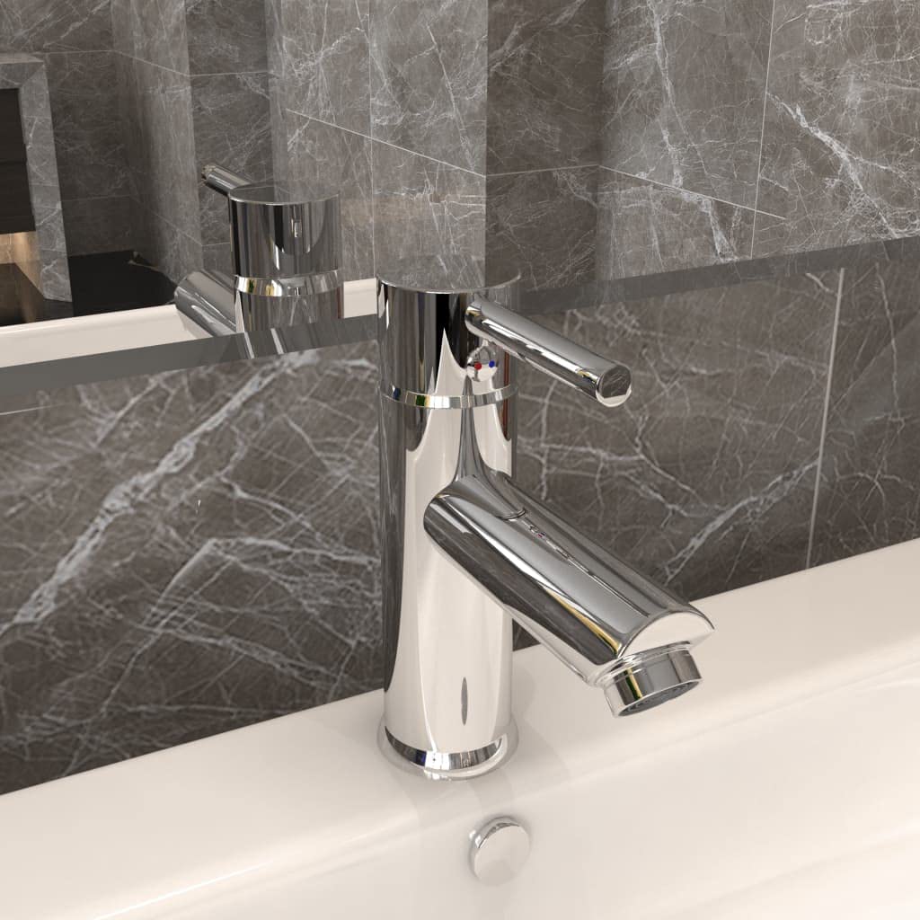 Grifo de lavabo cromado de latón con 130 x 176 mm, cartucho de 40 mm, manguera flexible de acero inoxidable, monomando para agua fría y caliente, caño giratorio para baño y cocina
