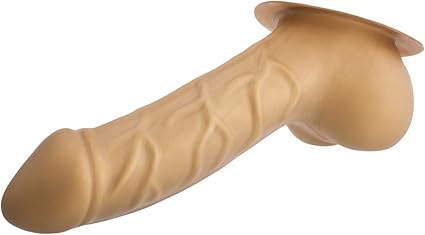 TOYLIE Funda para el pene de látex Carlos oro con base para adherirse a la ropa - Funda de pene venosa con gran saco escrotal y glande perfilado