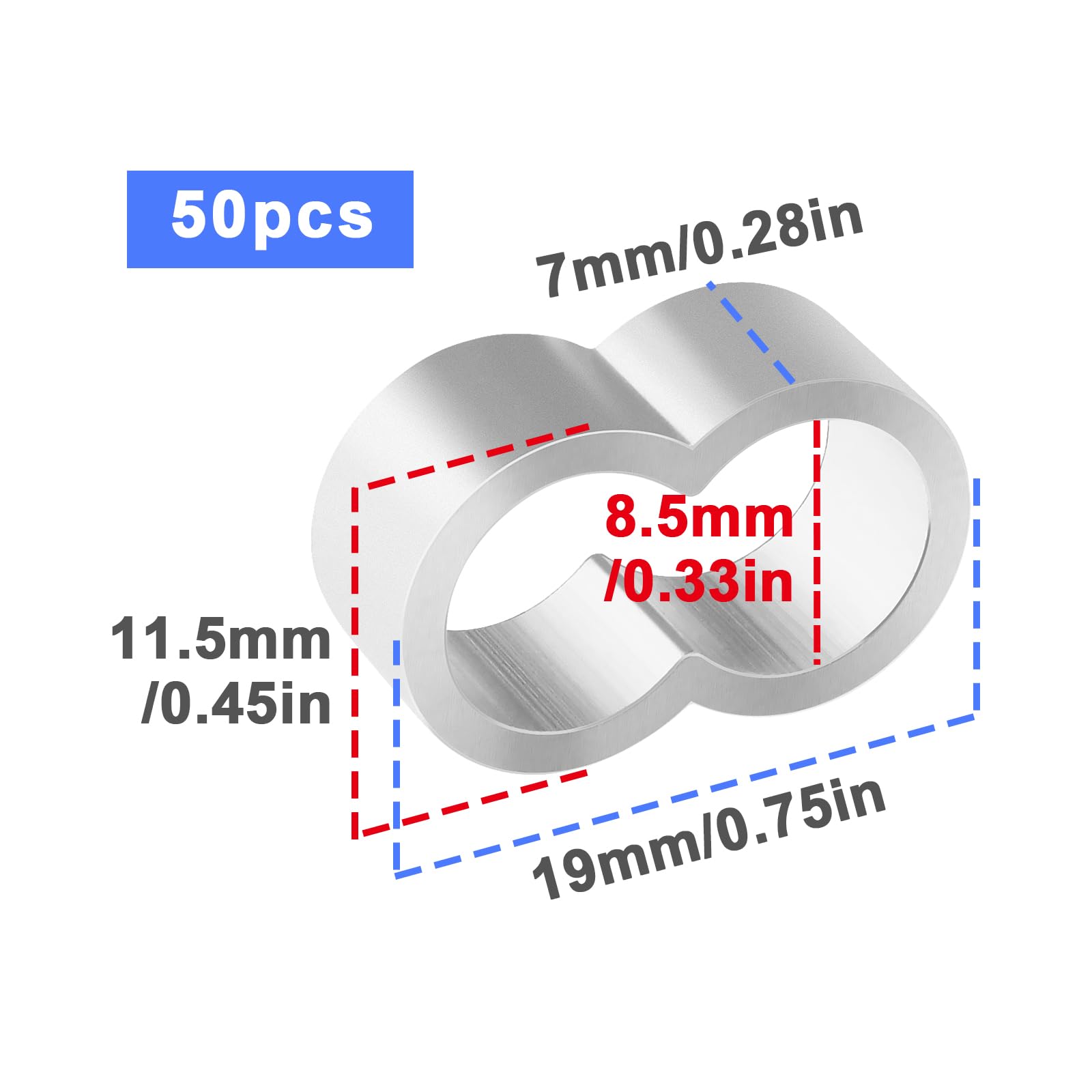 EMSea Lot De 50 Colliers De Serrage En Aluminium – Pour Cordes 8 Mm, Argenté, Robuste Et Anti-Rouille
