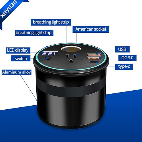 Miniatura 4 de XU Yuan - Inversor de corriente de 150 WPP300 W para vehículos (negro) Diseño de portavasos DC12V a 110V CA  Mini inversor de automóvil con doble