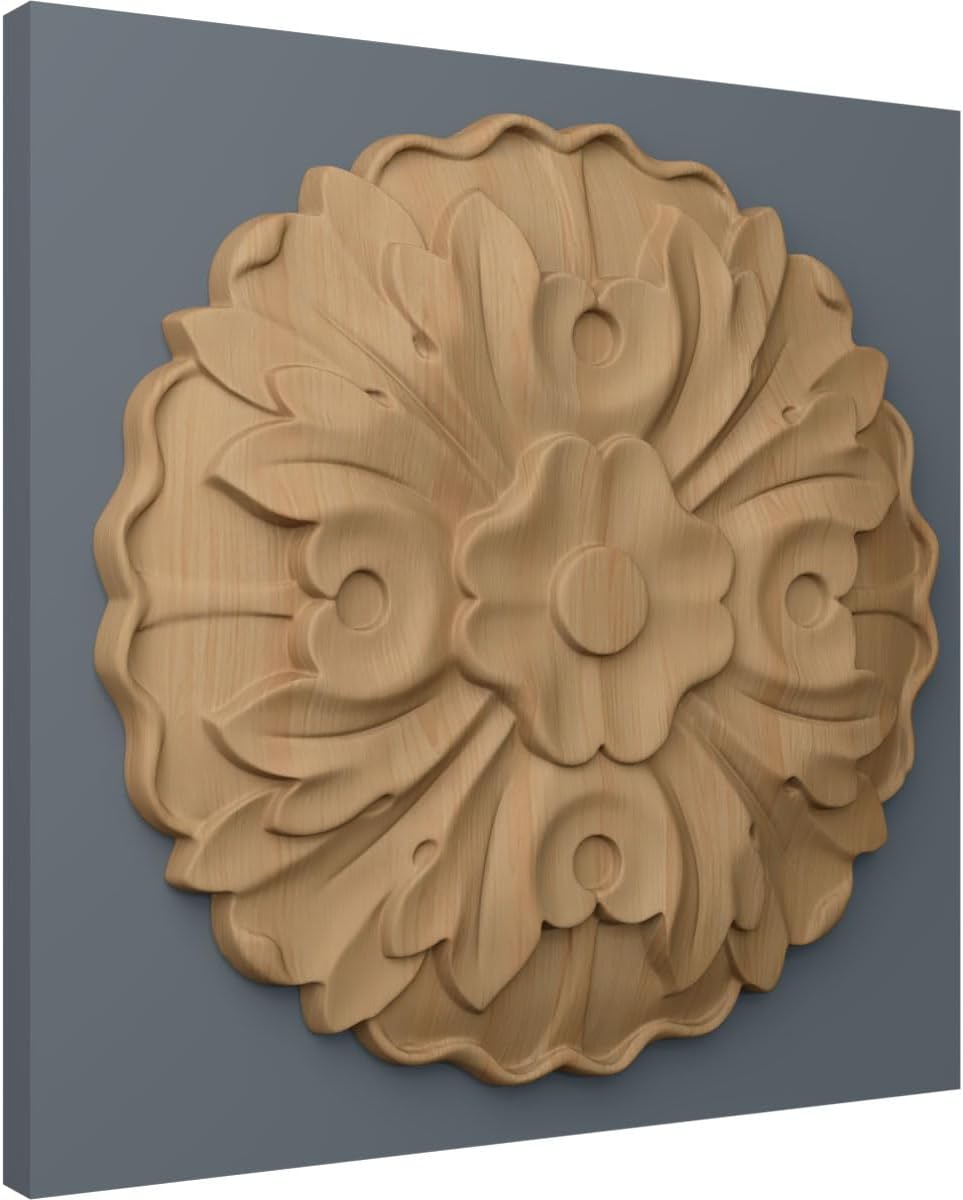 Ekena Millwork ROS09X09X01KEAL Large Kent Floral Round Rosette, 9 1/4" W x 9 1/4" H x 1 1/8" P, Alder