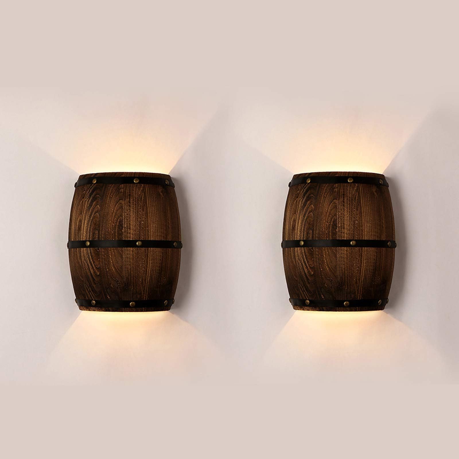 Newrays Antique 2 Pack Wood Wine Barrel Wall Sconce Lighting Fixture Up and Down Indoor Wall Lamps for Bar Area Steampunk Theme