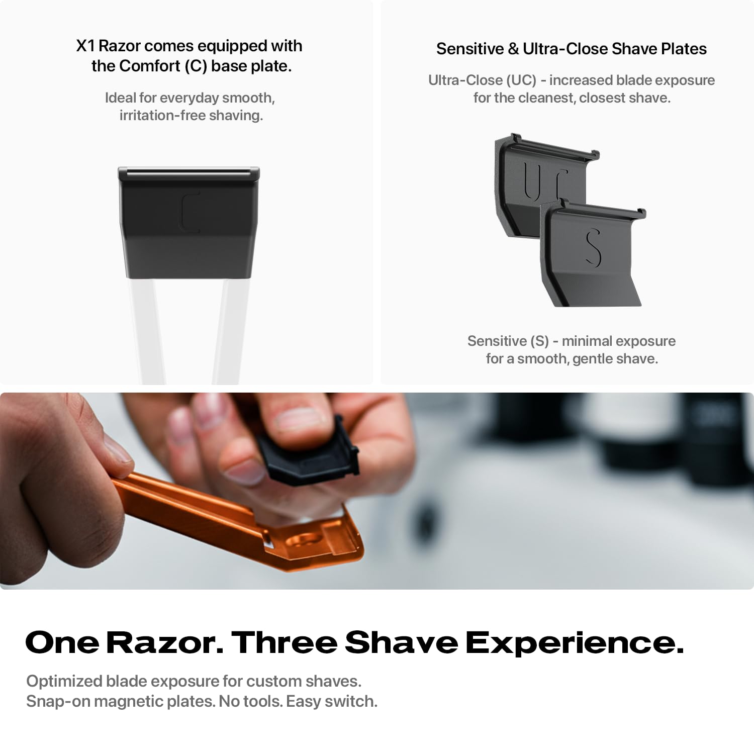 HYPE X1 Single Edge Aluminum Safety Razor Full Set - Ergonomic V-Shaped Design with 3 Customizeble Shave Settings, 20 Non-Proprietary Blades, Shaving Brush & Stand - Orange