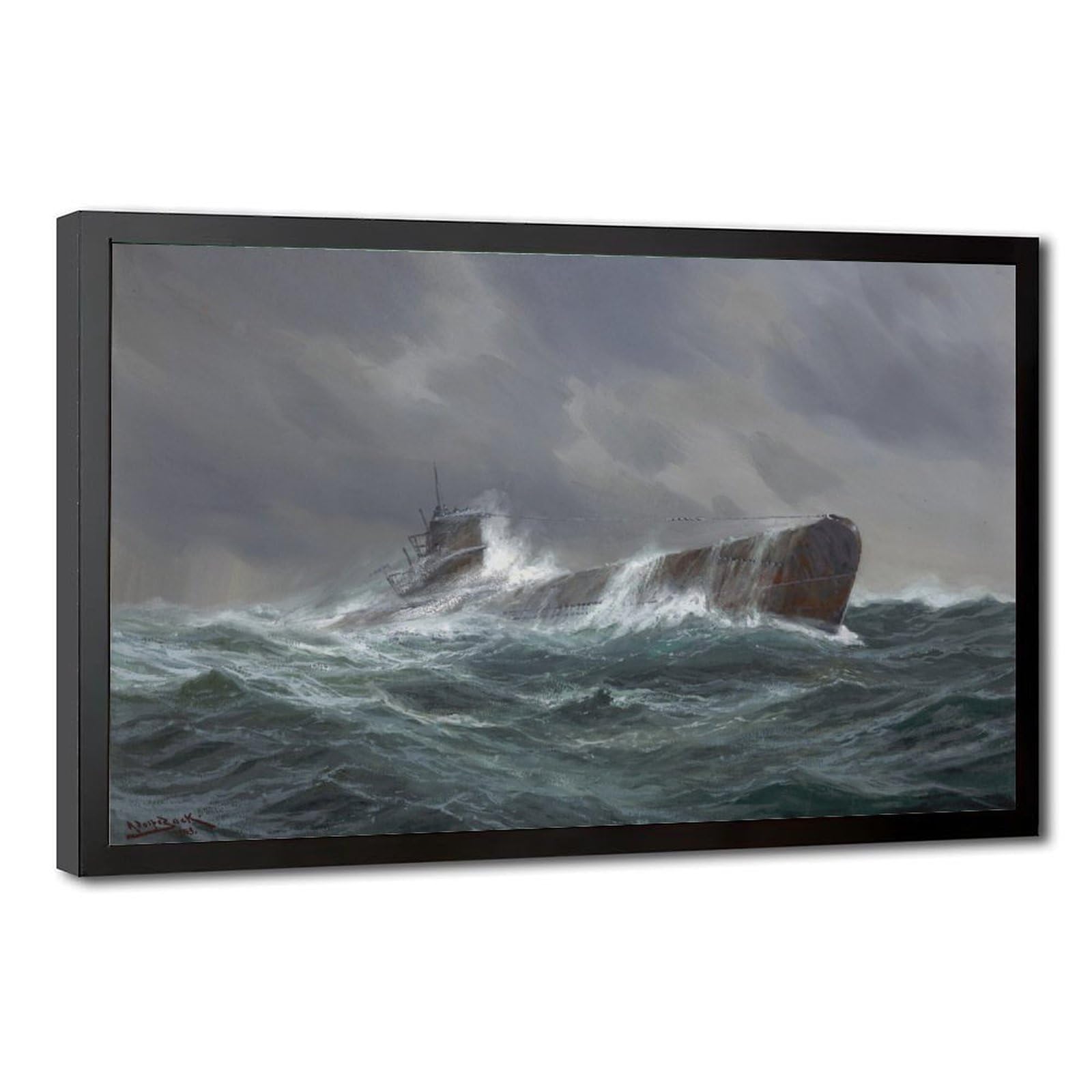 Tableau sous-marin U-Boot Adolf Bock 1943 avec cadre suspendu pour mur vide - 8