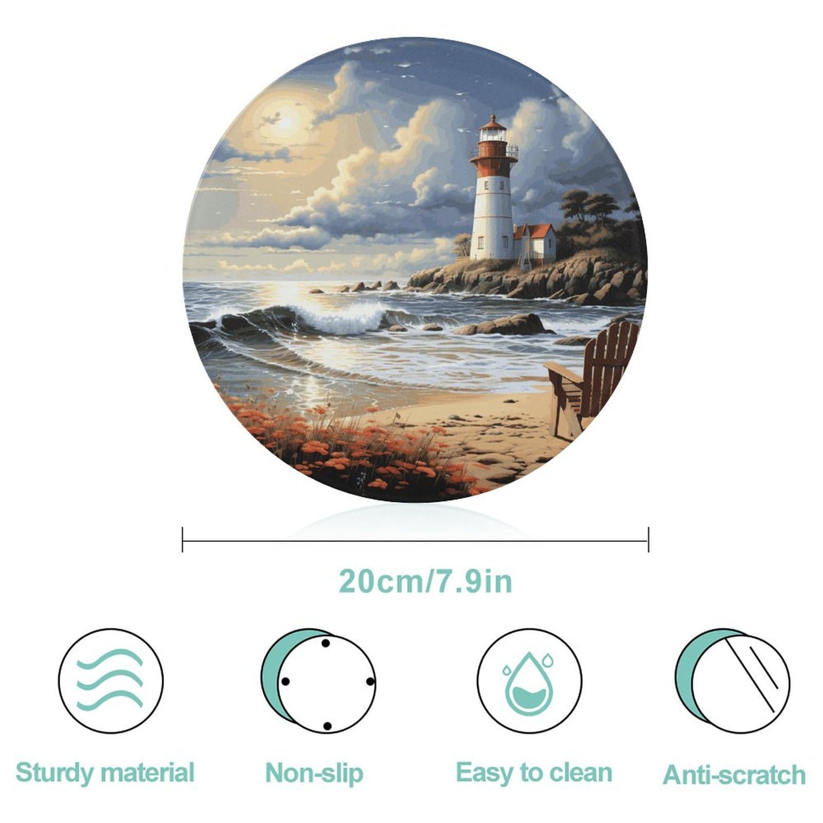Sea Lighthouse Sandbeach - Tabla de cortar redonda fácil de limpiar, tablas de cortar para cocina, tamaño grande 7.9, tablas de cortar esenciales de cocina, convenientes para carne y verduras