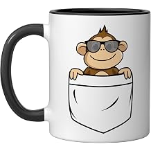 Cute Monkey In My Pocket Smiling With Sunglasses Ceramic Mug, Black/White, 11oz