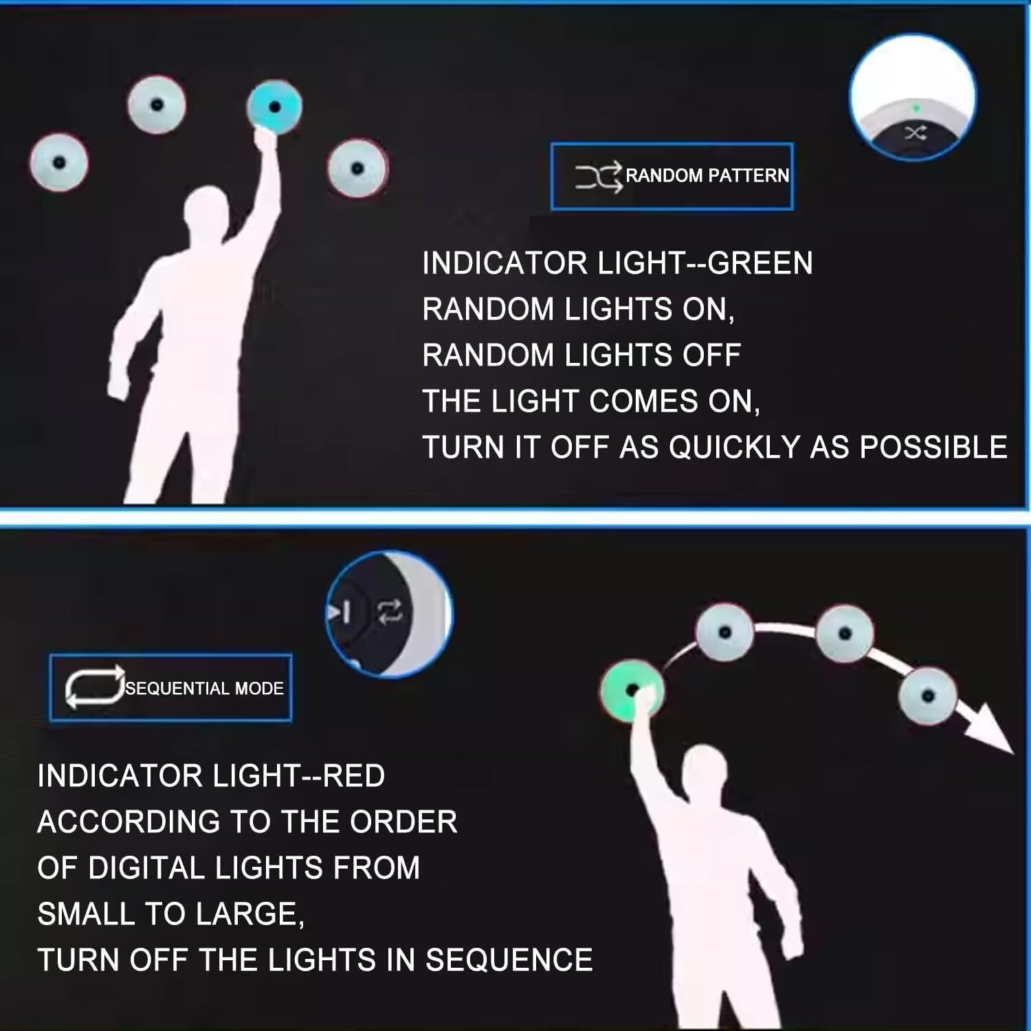 Kit for allenamento con luci for agilità sportiva (4 luci/6 luci/8 luci/10 luci), migliora l'agilità della velocità e il tempo di reazione, 4 modalità con telecomando, for sport e fitness(10 Lights)