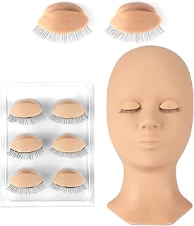 Lash Mannequin Head, CALAILIS Mannequin Head, Eyelash Extension Mannequin Head, Doll Head for Lash Extensions, Eyelash Mannequin Head with 4 Pairs Removable Eyelids (Skin Colour)