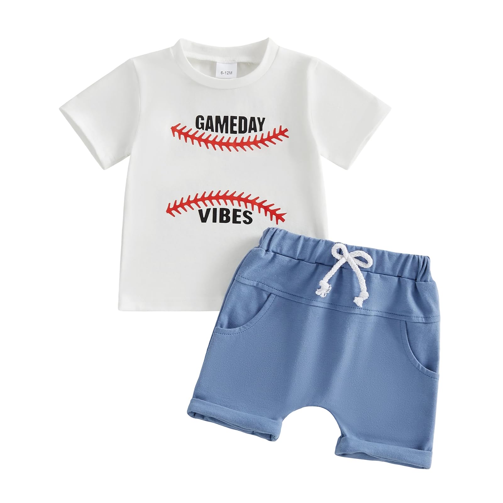 Baby Boy Baseball Outfit Letter Print T-shirt Top Solid Color Shorts Set 2Pcs Summer Clothes