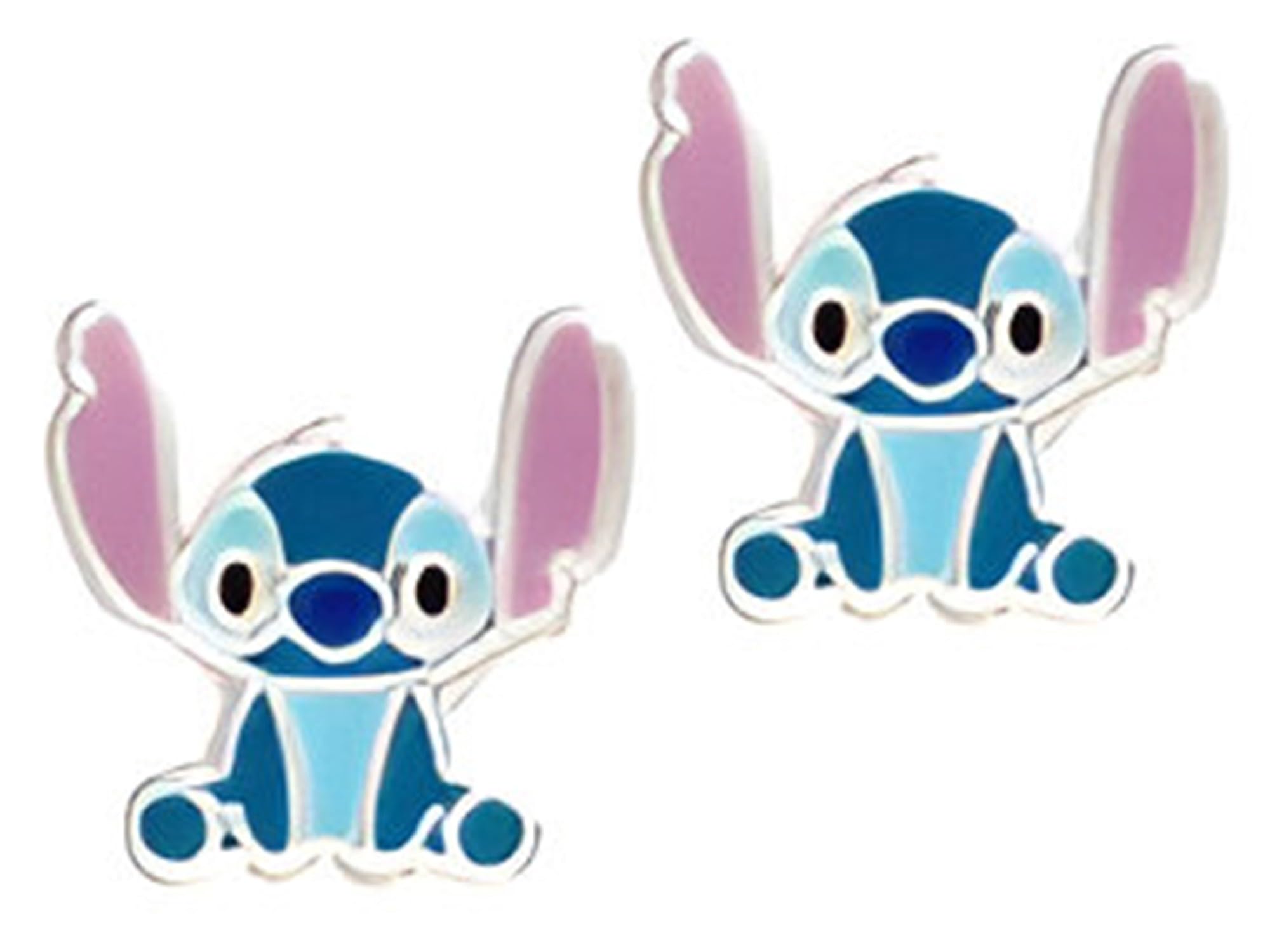 DisneyPendientes Disney Lilo y Stitch de plata de ley con esmalte para niños y niñas, UNICO, Plata de ley, No es una piedra preciosa