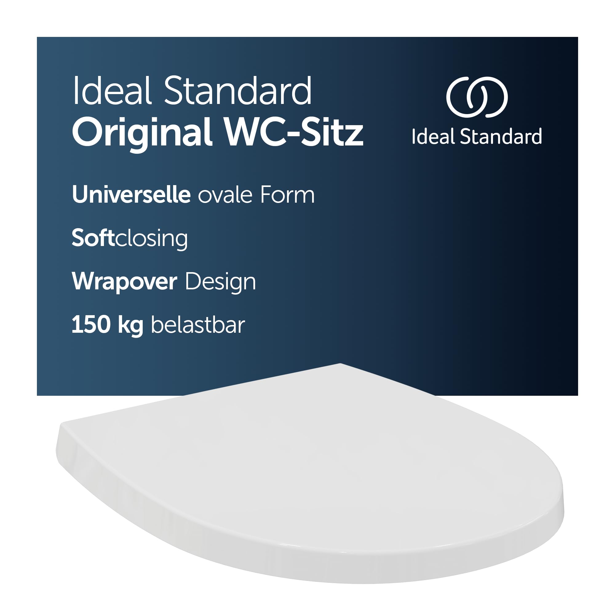 Ideal Standard Universal WC-Sitz mit Absenkautomatik (Softclose), Abnehmbarer Toilettensitz in ovaler Form für einfache Reinigung, Antibakteriell – Weiß (365x425x45 mm)
