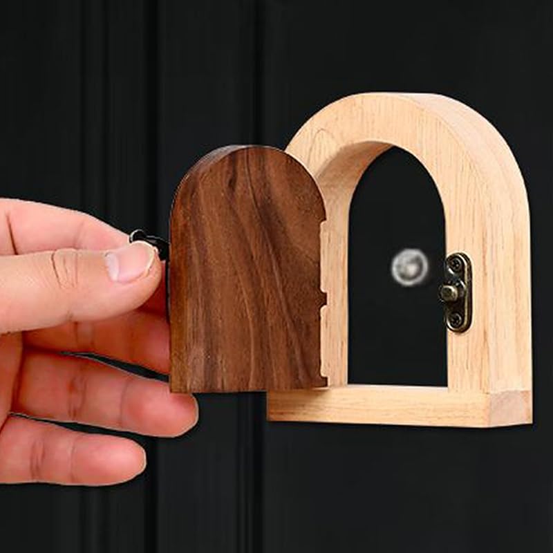Vintage Door Peephole Cover for Apartment Doors, Arched Wood Frame | Decorative Peep Hole Privacy Viewer Cover, Flip-Open Design, No-Drill Peel-and-Stick Mounting, Flat Wood and Metal Door