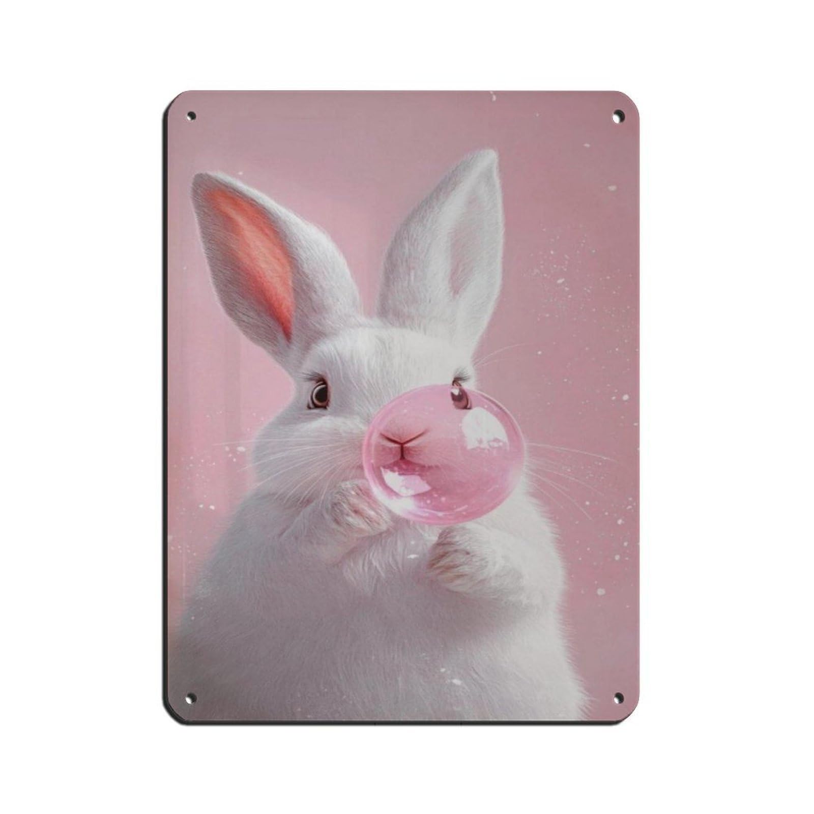 Cute Bunny with Bubblegum Tin Sign Vintage Metal Pub Club Cafe Bar Home Wall Art Decoration Poster Retro 12x16inch(30x40cm)
