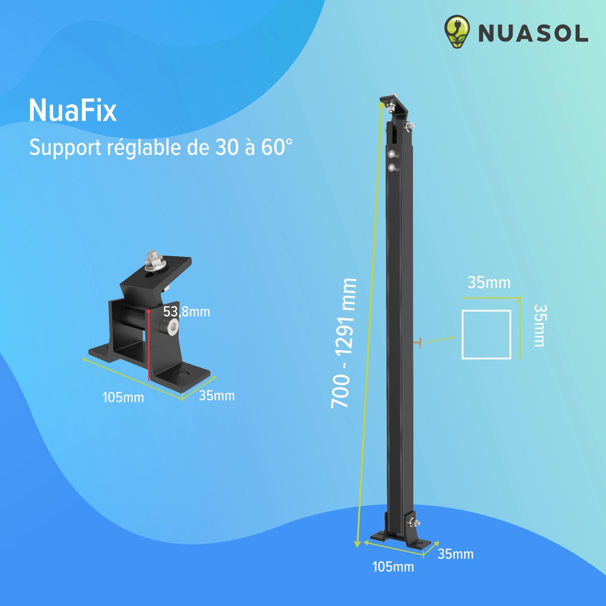 Kit de Fixation pour Centrale Électrique de Balcon | Lot de 4 Supports de Panneaux Solaires | Inclinaison Réglable 30°–60° | Supports Individuels avec Vis & Écrous