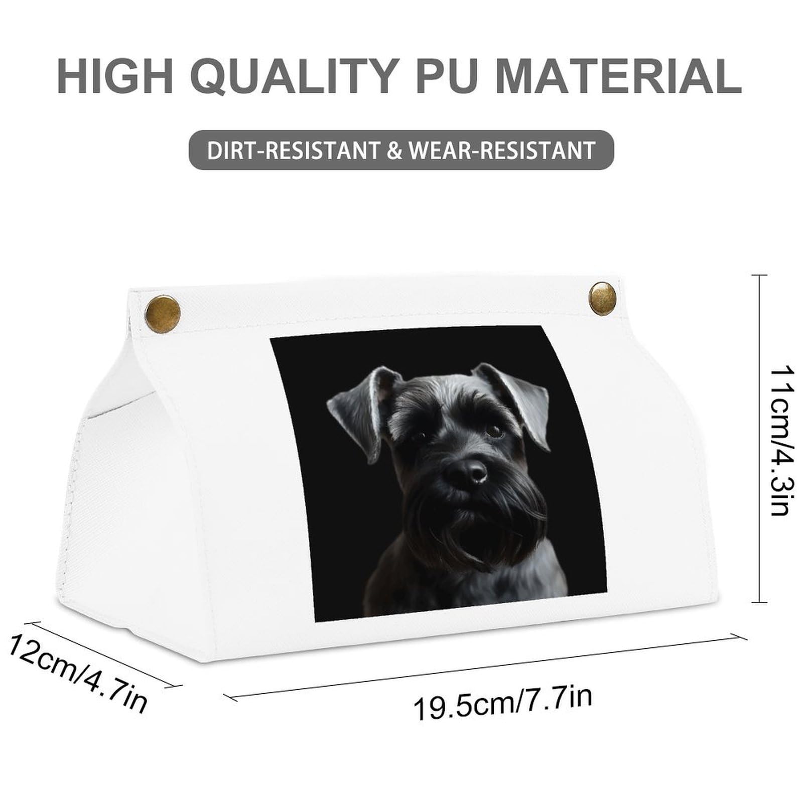 Black Schnauzer Dog White Tissue Box Cover Rectangle PU Leather Cover for Tissue Boxes Modern Tissue Holder for Bathroom Office Tissue Holders Decorative Cute Napkin Holder for Kitchen Bedroom