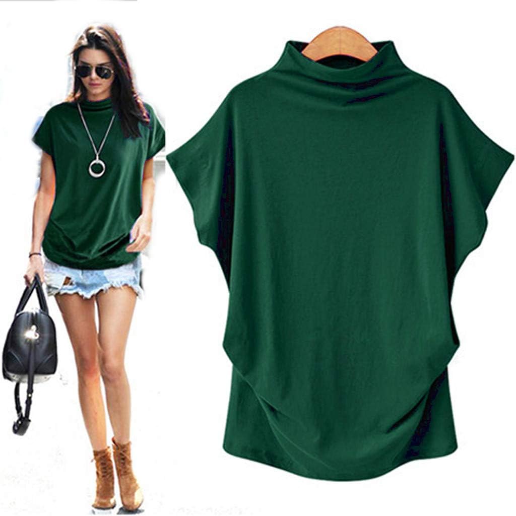 Shirt Turtleneck Short Sleeve Tops, Comfy Loose Blouse, Plus Size Flare Sleeve Bottoming T Shirt