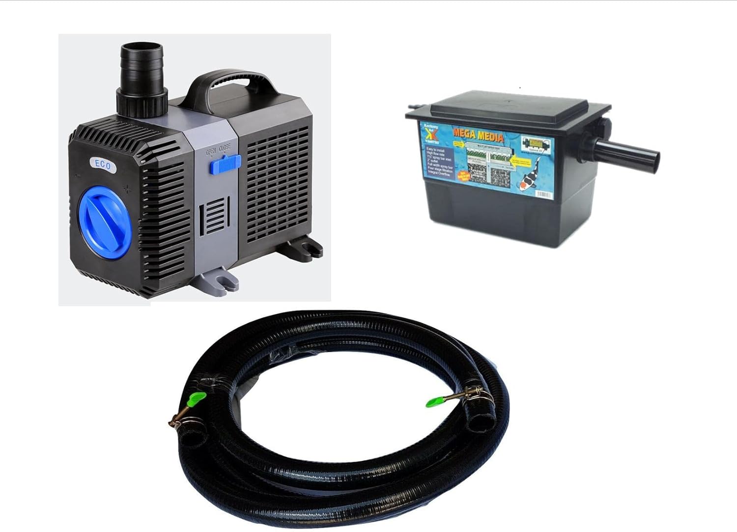 PondH2o Water Garden Koi Fish Pond Pump, Hose Tubing & Pond