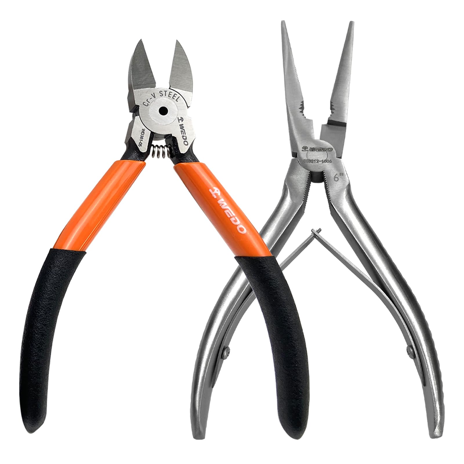 WEDO 5" Wire Cutter and Long Nose Pliers Length 165mm(6.5") Set,Diagonal Wire Cutting Pliers(Cr-V Steel), Stainless Steel Needle Nose Pliers,Corrosion Resistant,Comfort Grip Handle