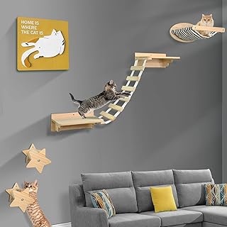 Cat Wall Shelves - Wall Mounted Cat Shelves Perches for Wall Cats Wall Furniture Climbing Shelves Cat Hammock Perches Scratching Post Cat Activity Tree Climbing Bridge Ladder Steps Indoor