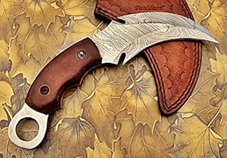 BZ-131 Handmade Damascus Steel Knife for Hunting, Survival, Camping, Skinning, Bushcraft, Fixed Blade Full Tang Micarta Handle, with Leather Sheath. - TZ KNIVES