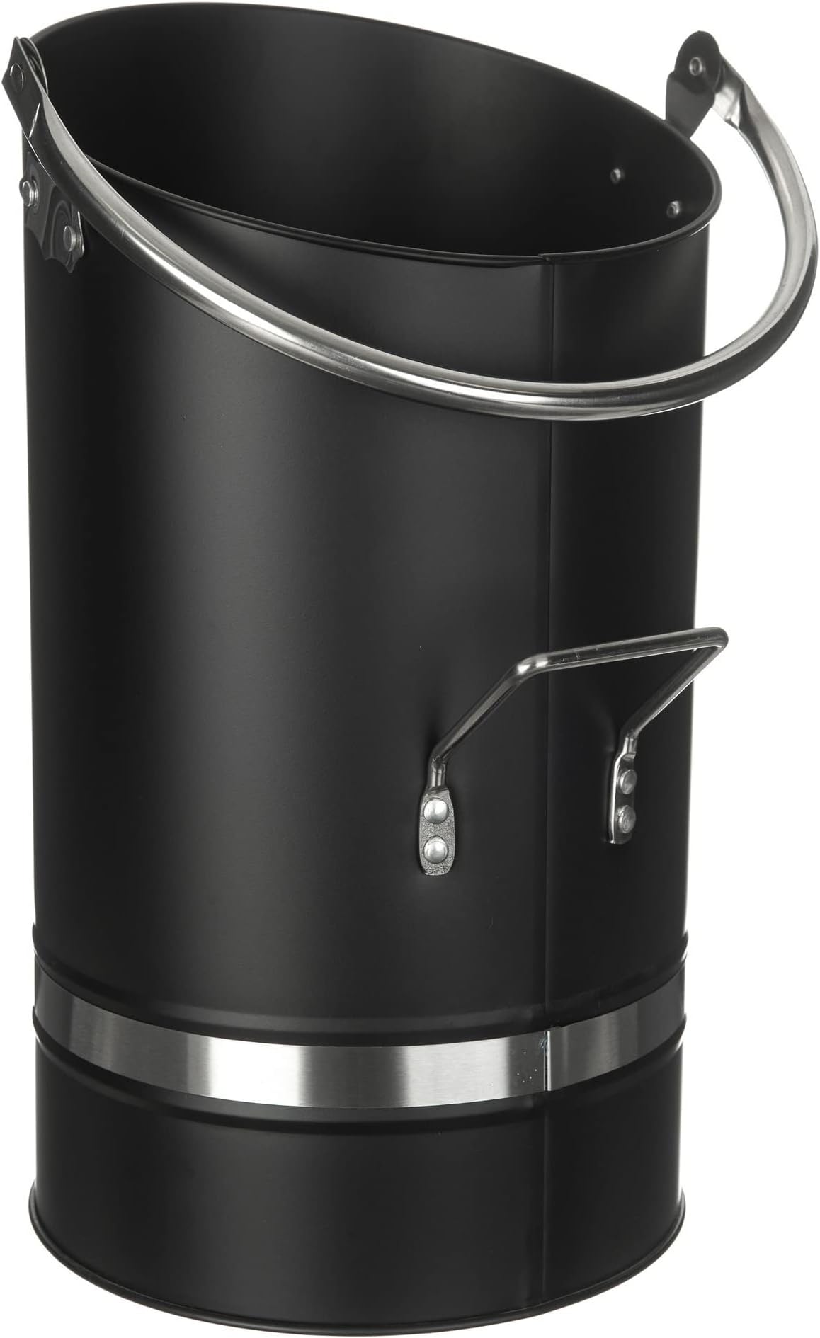 LIVIVO Ellipse Coal Bucket With Nickel Coated Handle - Powder Coated Stainless Steel - Heavy Duty Multipurpose Fireplace Coal Hod