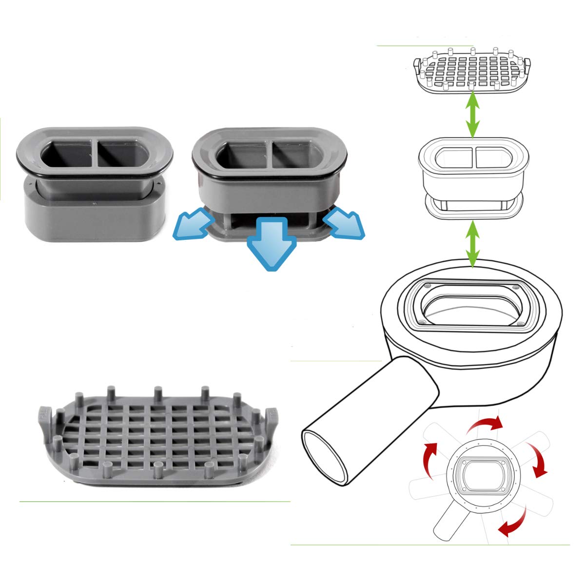 VBChome Canaleta de desagüe de ducha alicatable, de 90 cm, de doble cara, para suelo, de acero inoxidable, muy plana, sifón con autolimpieza, tamaños 60-100 cm, juego completo para cuarto de baño