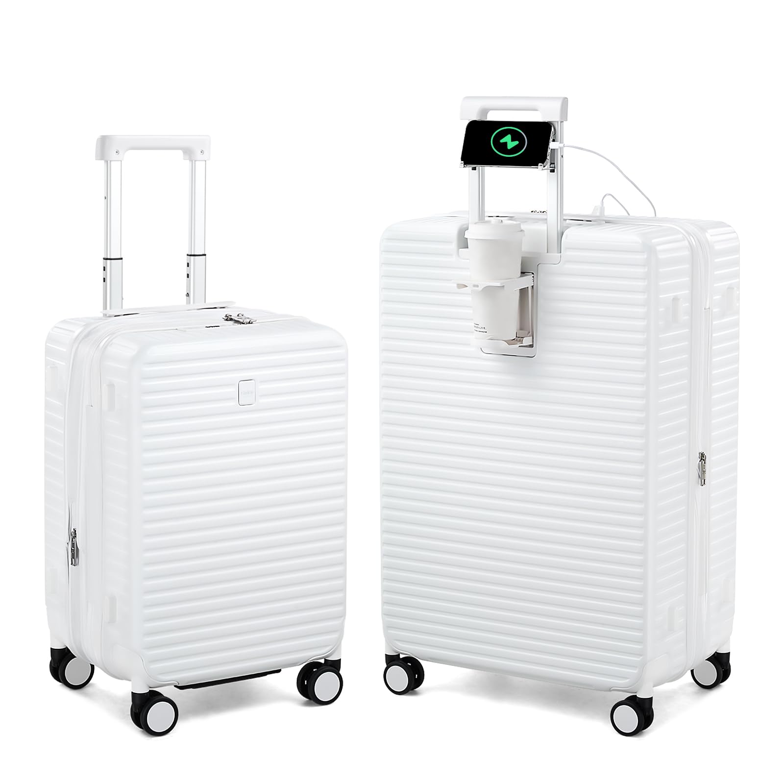 HanTrip Hard Shell Suitcases Expandable Travel Luggage White (20/28)  
HanTrip Lightweight Expandable Carry on and Check in Suitcase Set (White, 20/28)  
HanTrip Hard Shell Expandable Suitcase with Cup Holder and Charger Built-in (White, 20/28)
