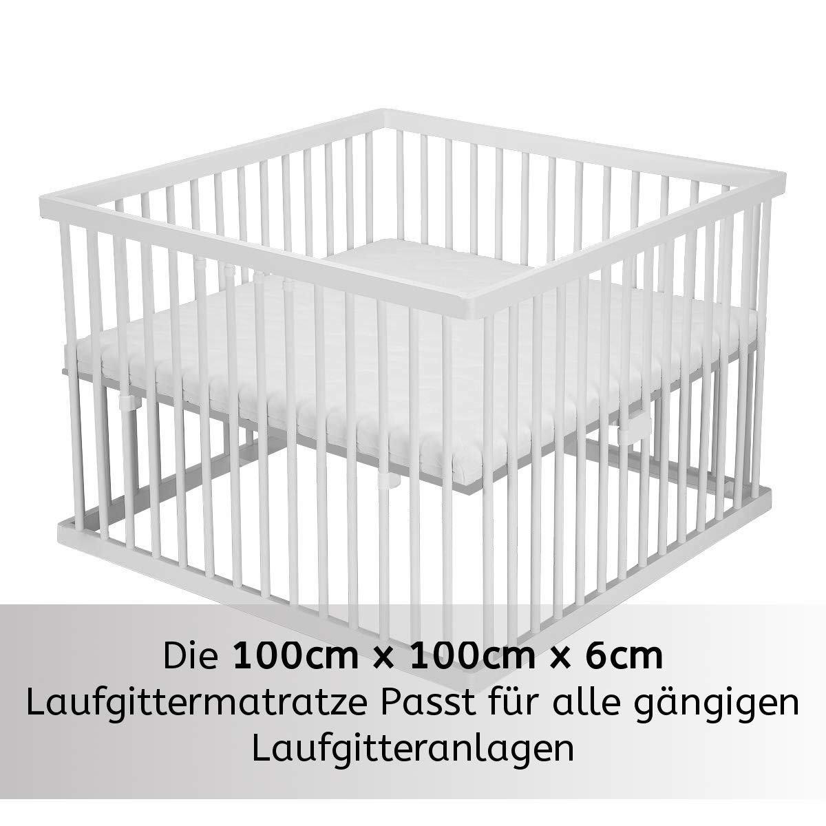 Laufgittereinlage 100x100 | Laufgittermatratze | Babymatratze Laufstall | Made in Germany | Ökotex 100 | Bezug waschbar 40 Grad | weiß