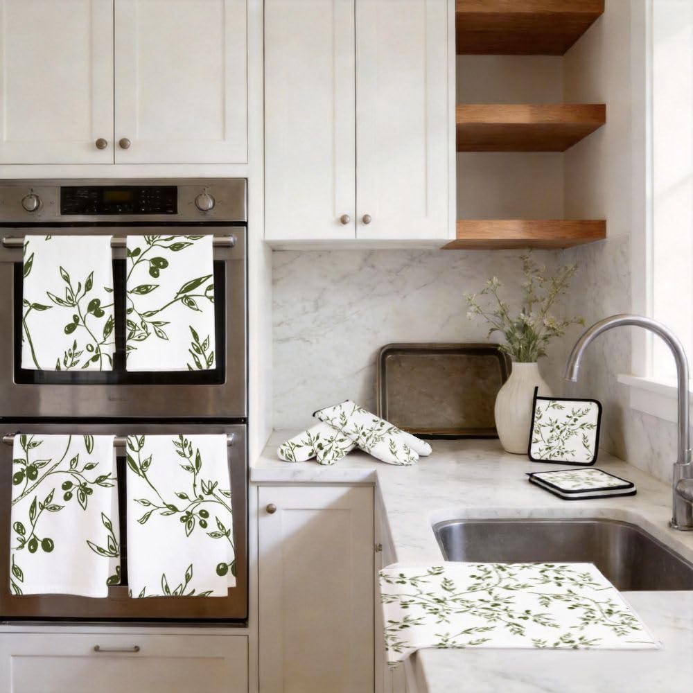 Set di 9 rami di ulivo verdi1 decorazione e accessori per la cucina