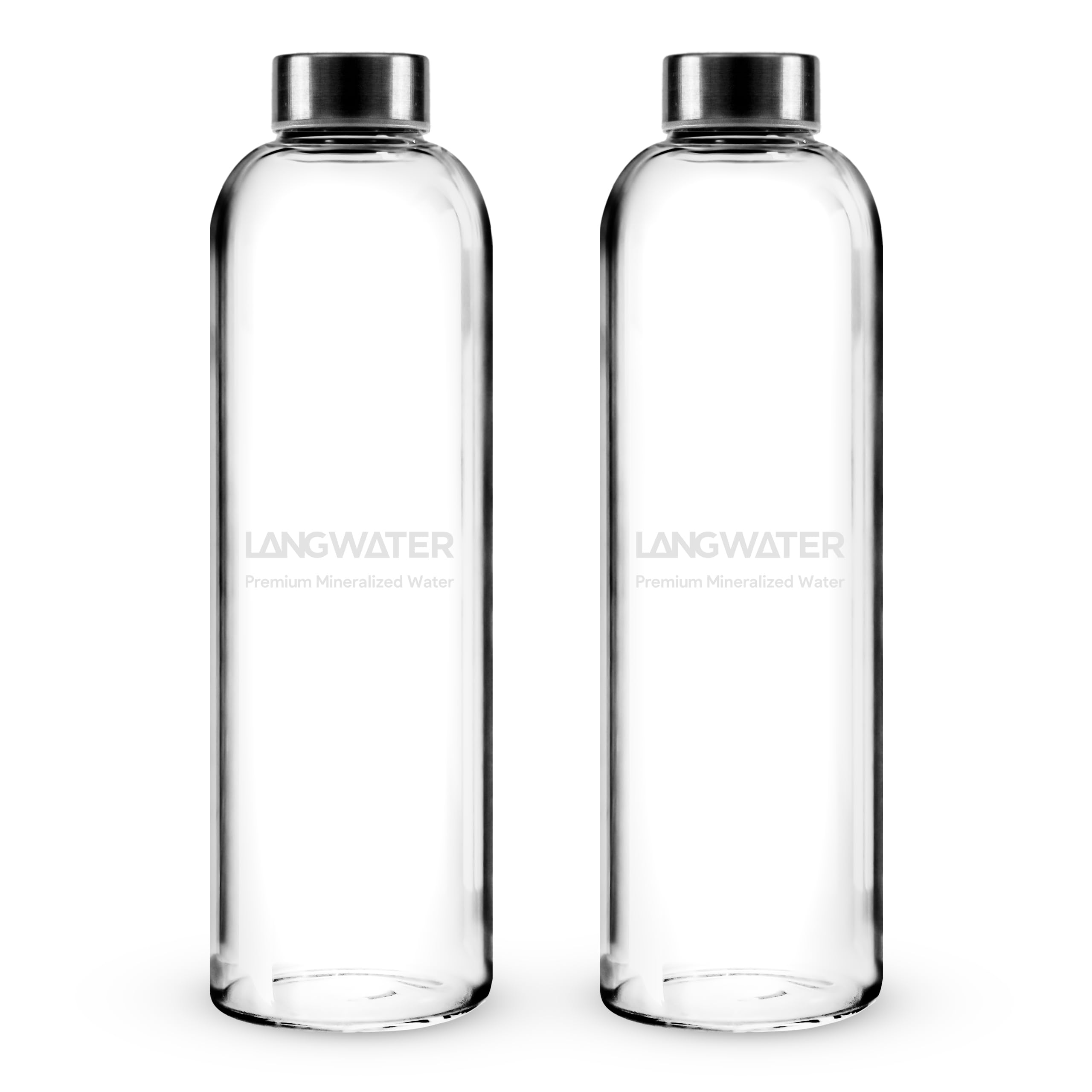 LANG WATER Lot de 2 bouteilles d'eau en verre avec bouchon en métal – 1 l (lot de 2) – Carafe polyvalente en verre pour boissons chaudes/froides