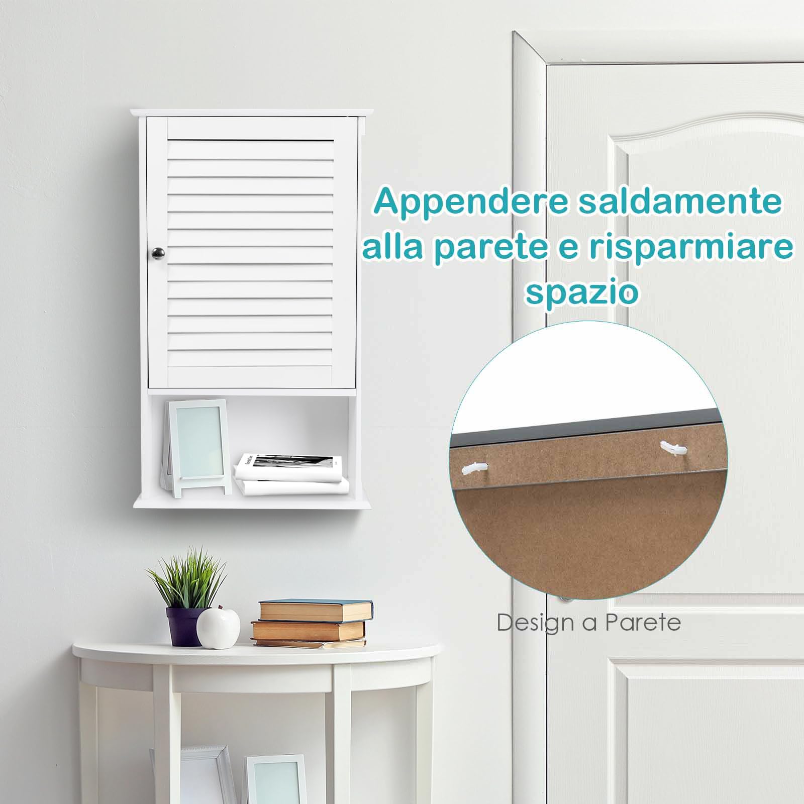 COSTWAY Armadio del Bagno Montato a Muro, Mensola Interna Regolabile, Struttura in MDF di Qualità, Pratico e Salva Spazio, Design Unico (Bianco)