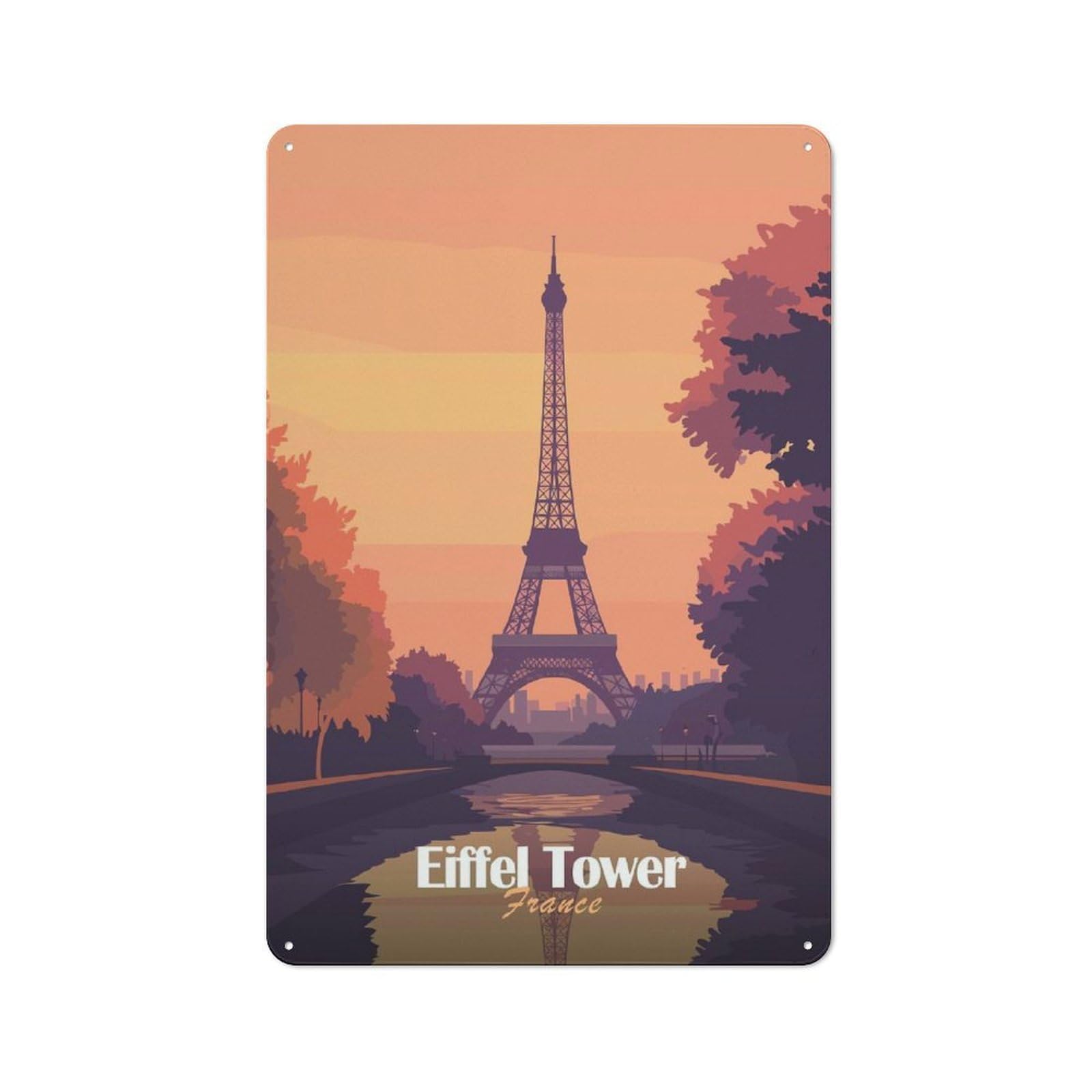 Junmoney Style-12 Eiffel Tower Sunset Printed Metal Sign 30X20cm For Café Or Restaurant, For Restaurant Decor Fans, For Retro Home Interiors