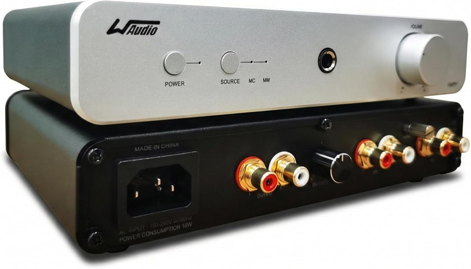 WAudio Phono Preamp for Turntable MM/MC with Headphone Amplifier, Volume & Balance Control - High Fidelity Vinyl Record Player Preamp, Low Noise RIAA Equalizer, Ground Loop Isolator (Silver)