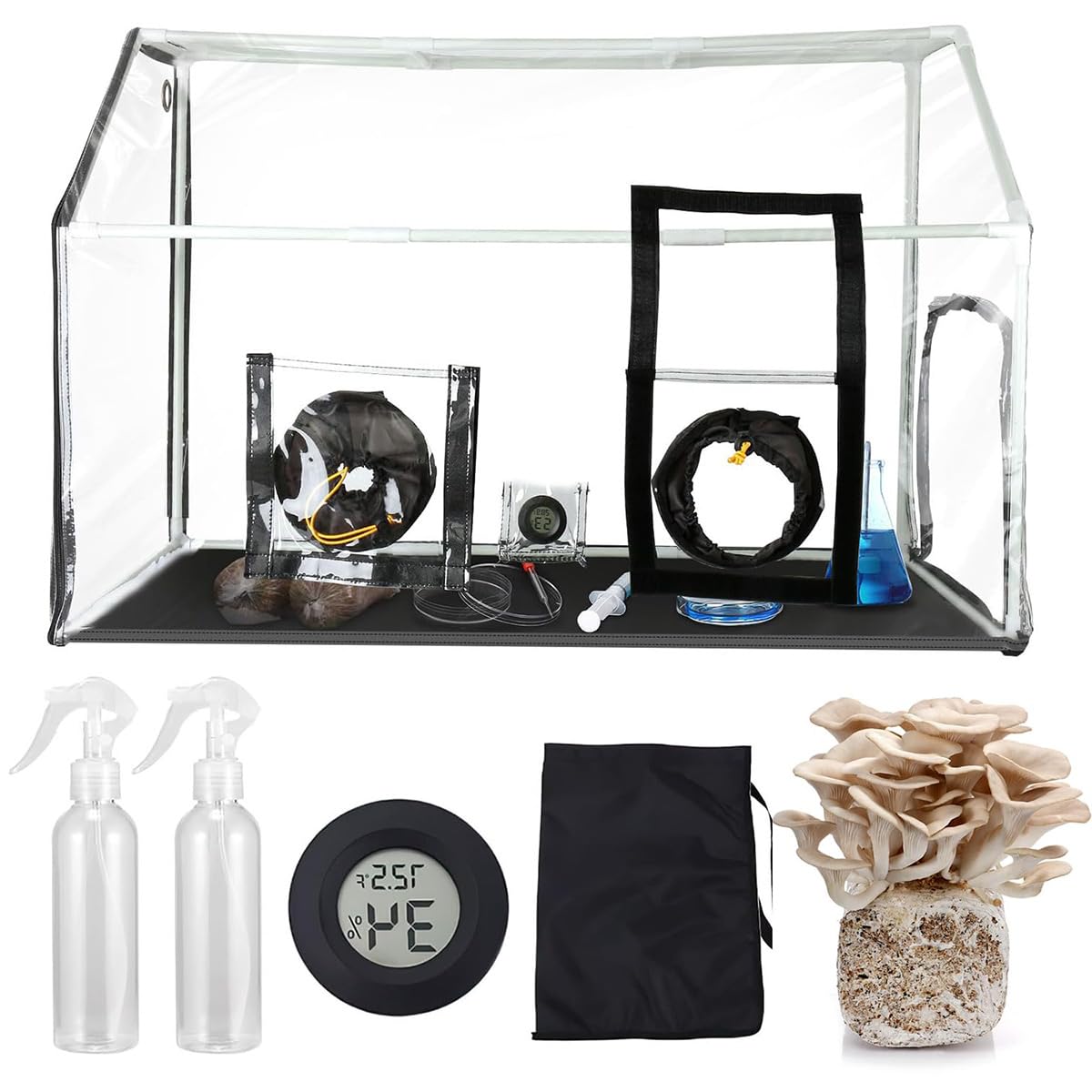 Kit monotube de culture de champignons portable avec thermomètre et sacs 90x60x60 cm