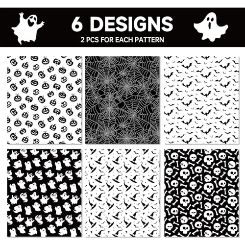 MORAINJAY 12 Bögen Halloween Geschenkpapier Schwarz Weiß, Geist Fledermaus Spinnennetz Geschenkpapier, für Kinder Geburtstag Süßes Saures Party, 68 x 50 cm
