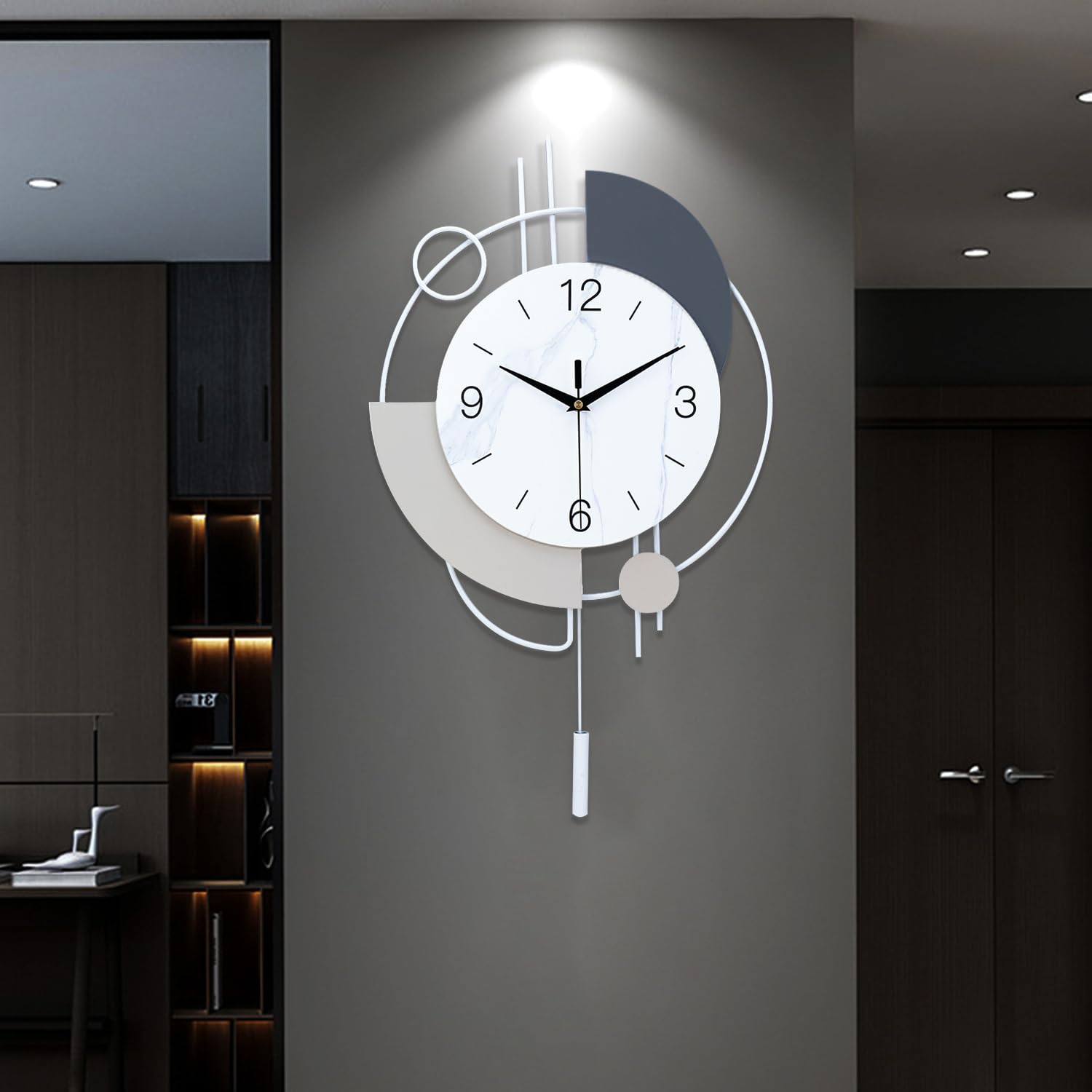 SIN&MI Wall Clock,Decorative Wall Clocks with Pendulum,Silent Quality Quartz Clock Battery Operated,Large Wall Art for Living Room,Kitchen,Home,Bathroom,Bedroom Wall Decor,16 * 26.5Inch White